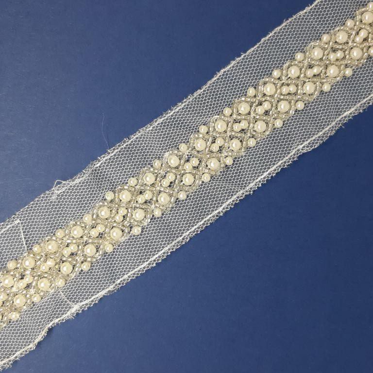 Tira abalorios perlas blancas brillantes