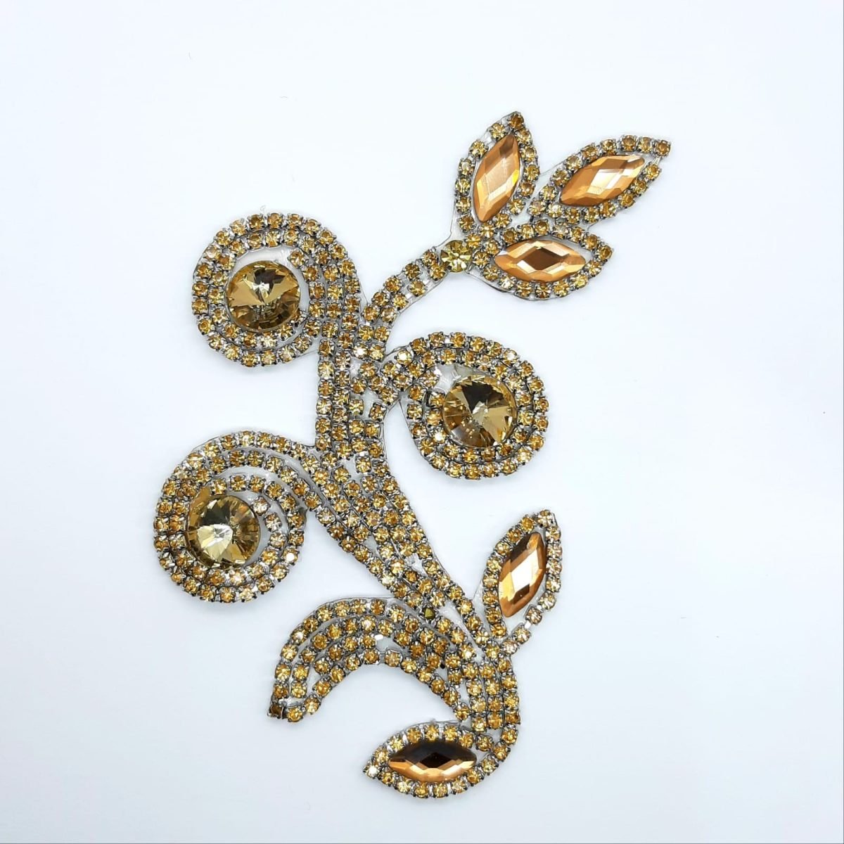 Aplique flor piedras cristal strass termoadhesivo oro