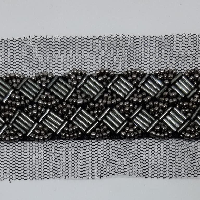 Tira pasamaneria abalorios negra decorativa