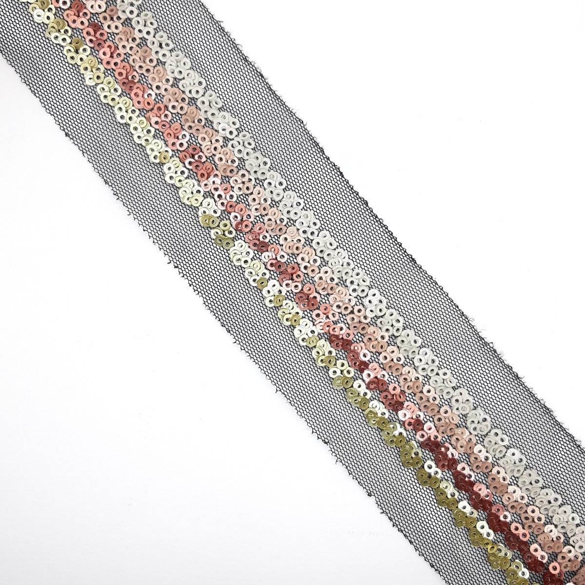 Galón pasamanería fantasía con lentejuelas de color.