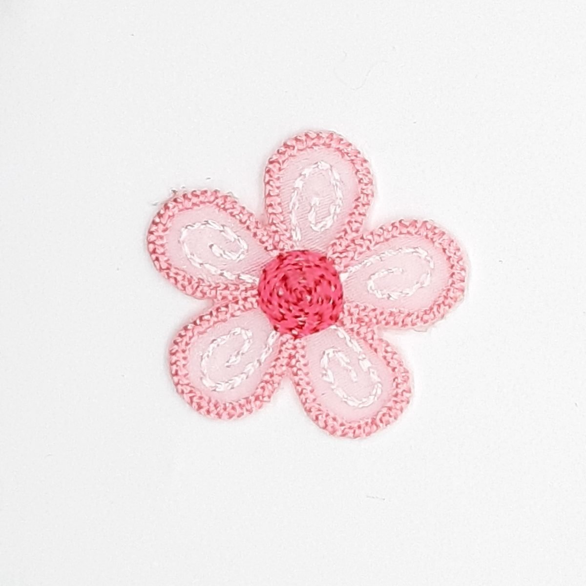 Aplique flor decorativa termoadhesiva de 2,5 cms color rosa