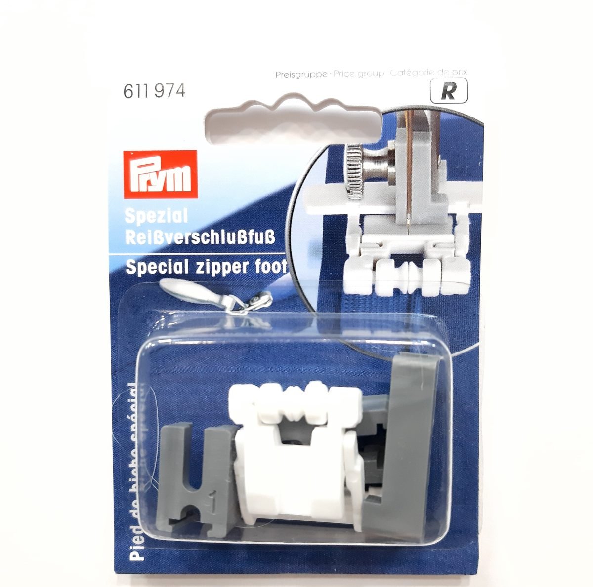 Pie prensatelas Prym especial para coser cremalleras invisibles. 