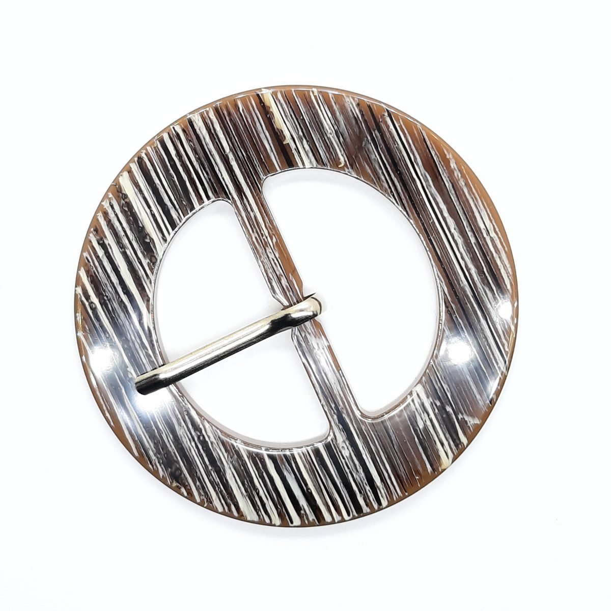 Hebilla redonda jaspeada color marrón de 4 cms especial para cinturones.