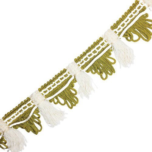 Fleco seda verde kaki y blanco de 4 cms decorativo
