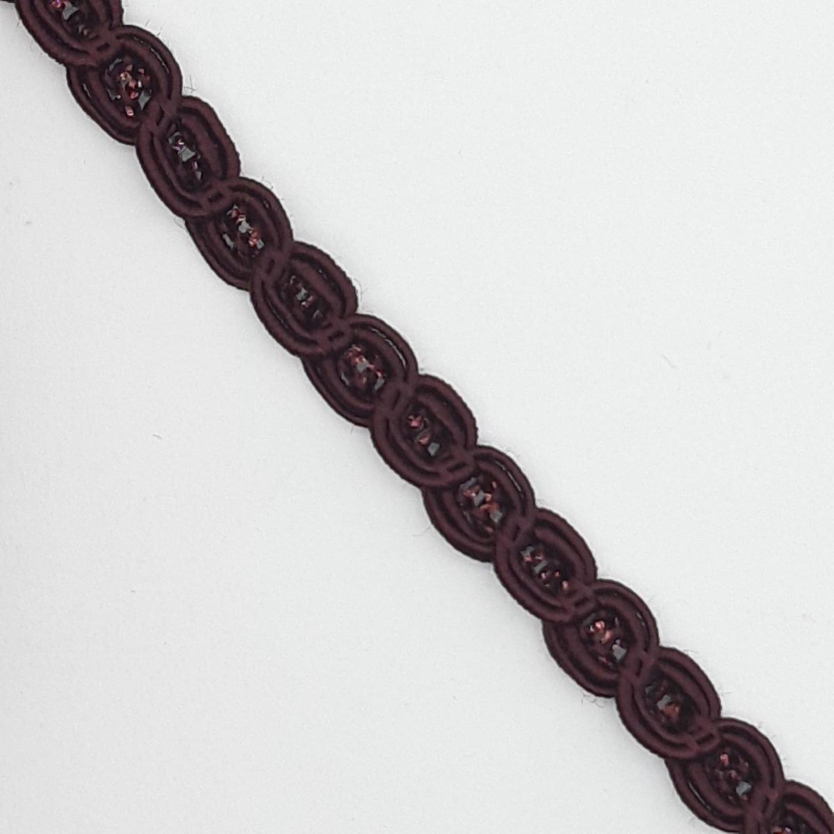 Galón pasamanería con ondas y brillo lurex de 7 mm y color granate