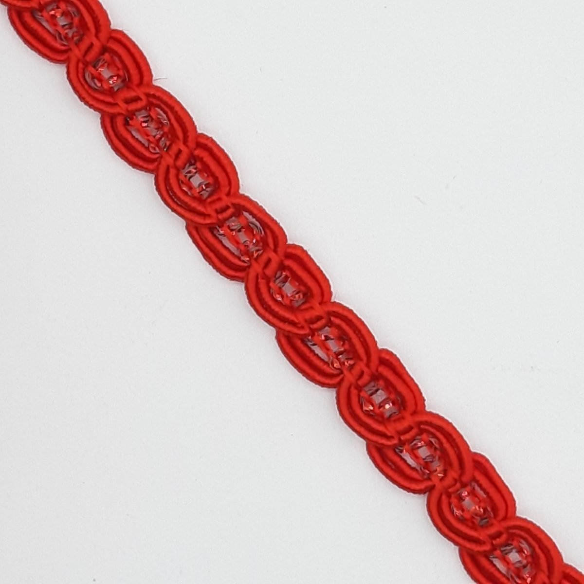 Galón pasamanería con ondas y brillo lurex de 7 mm y color rojo