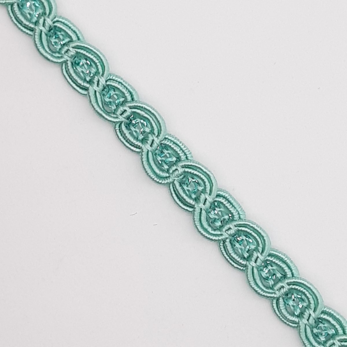 Galón pasamanería con ondas y brillo lurex de 7 mm y color verde mar