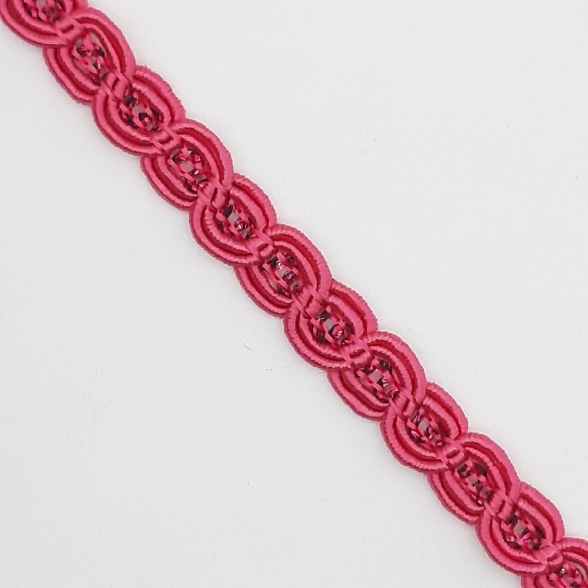 Galón pasamanería con ondas y brillo lurex de 7 mm y color fucsia
