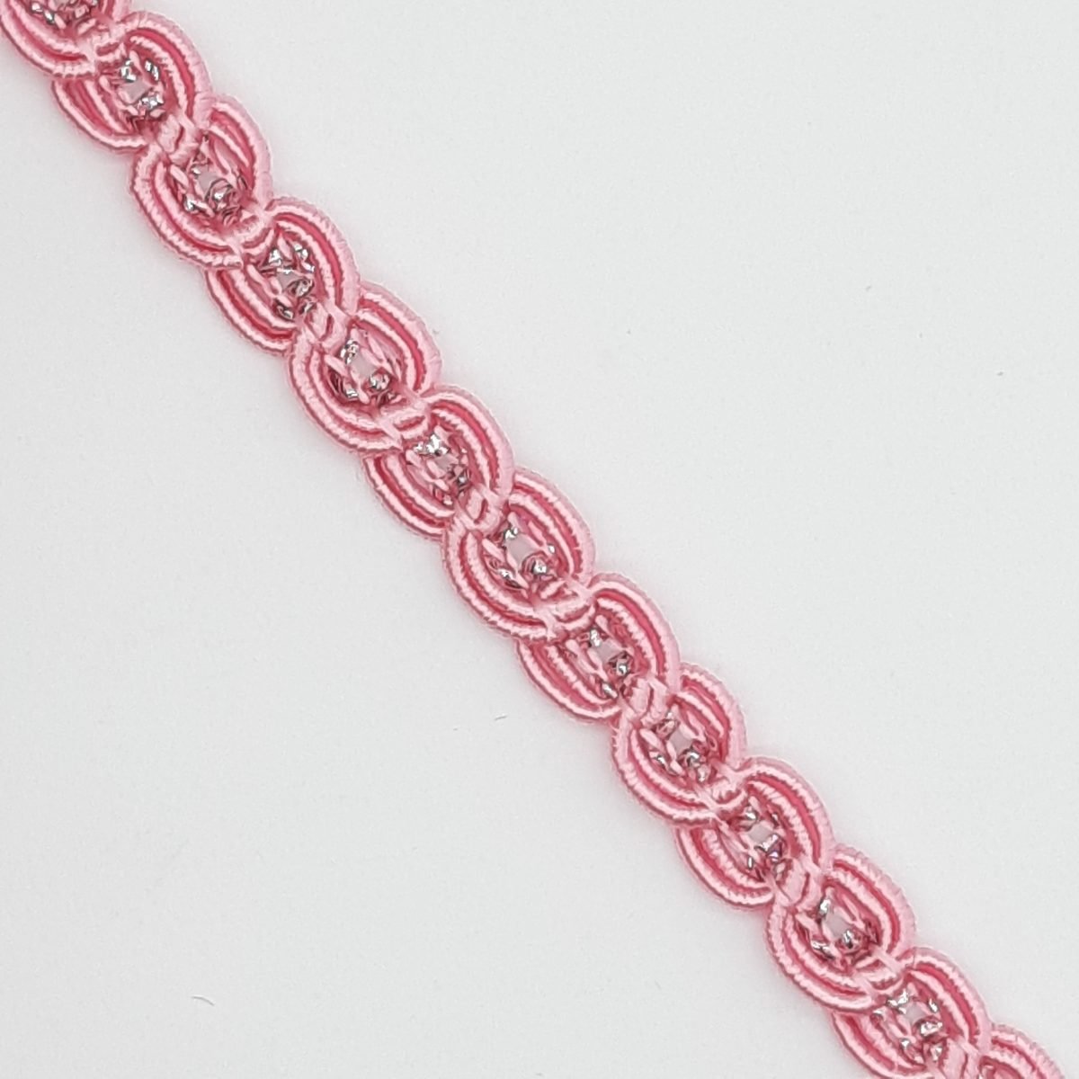 Galón pasamanería con ondas y brillo lurex de 7 mm y color rosa