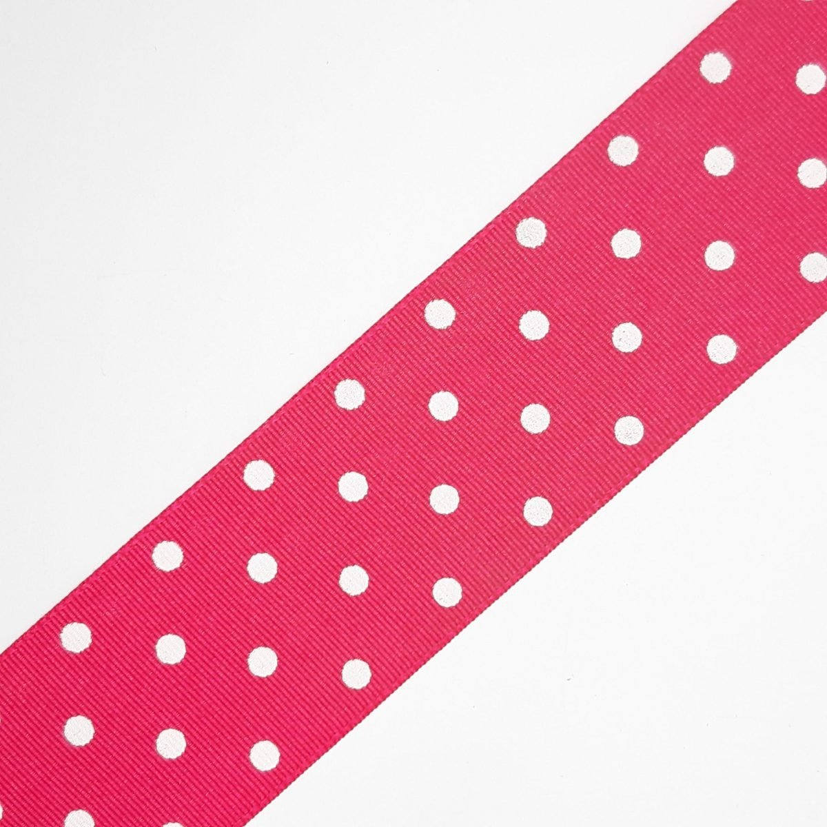 Cinta tafetán fucsia lunares blanco